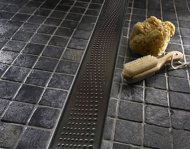 Quartz Flange Edge Linear Drain Round Pearl