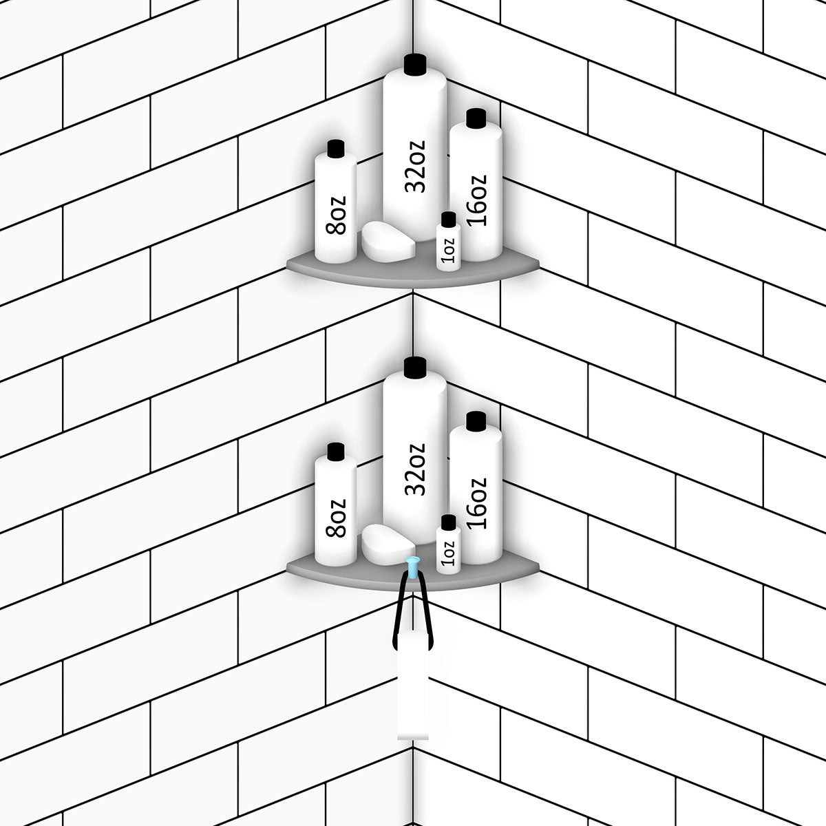 TileWare Boundless Shelving Solutions 9 inch Corner Shelf Dove Grey