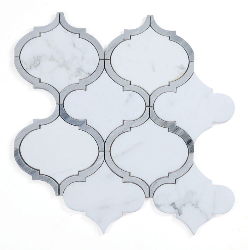 Arabesque Shape White Carrara marble - Blue Sky