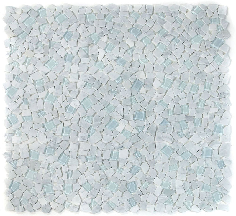 Marble and Glass Pebbles Mosaics Broken Shape - Carrara White