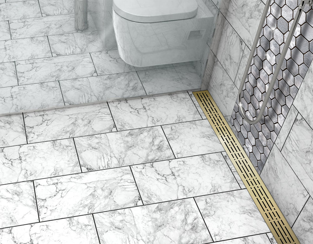 Quartz Linear Shower Drain Mix - Satin Brass