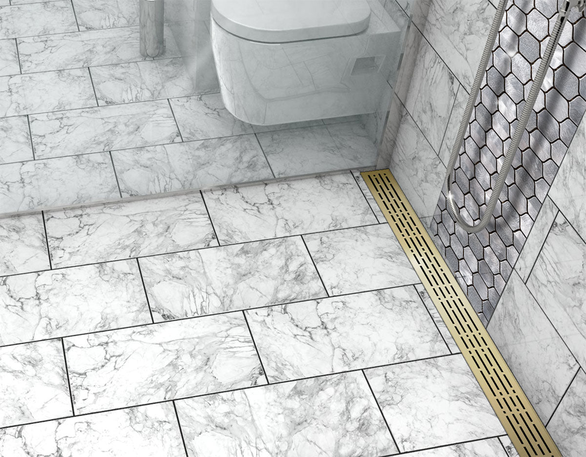 Quartz Linear Shower Drain Mix - Satin Brass