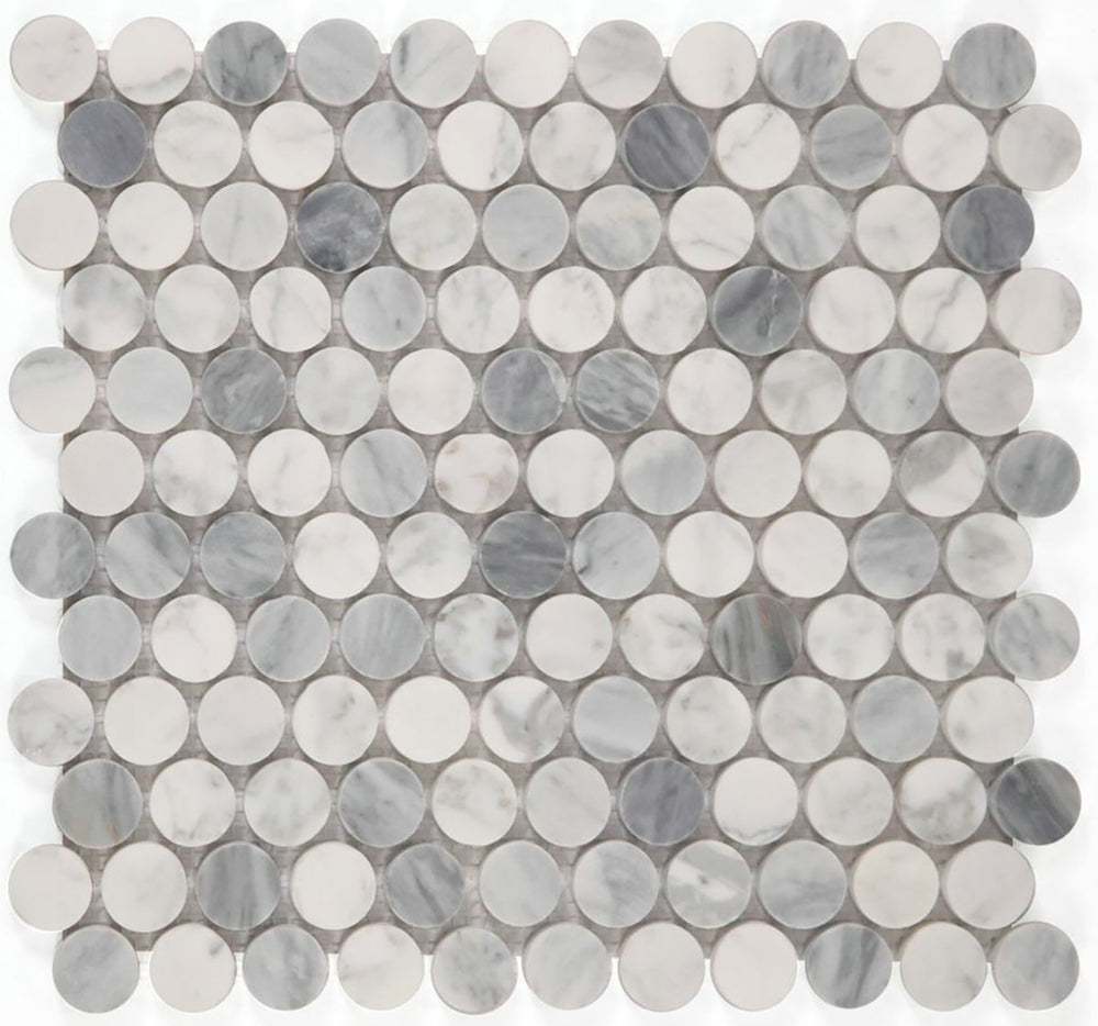 Mosaics Marble Penny Series - Grey White Honed