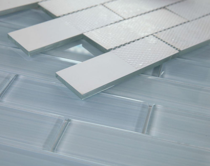 Mosaic Linear Glass Tiles Sky Blue Painting 2 x 6