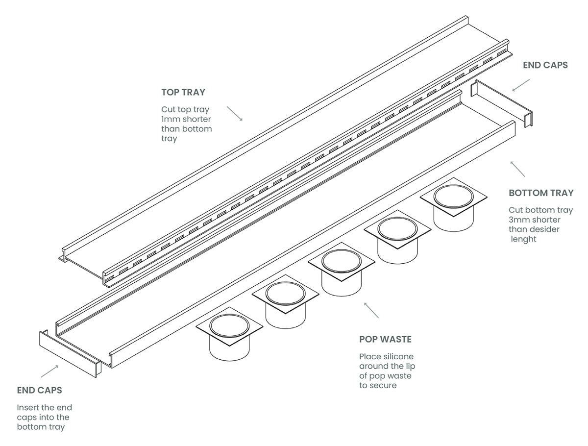 Lauxes Grates Linear shower drain Tile Insert - 8ft