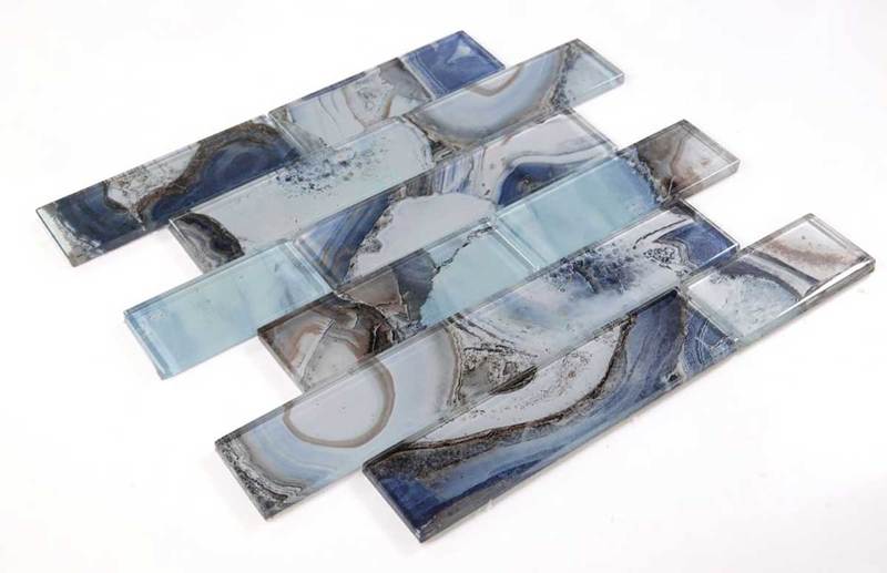 Mosaic Linear Glass Tiles - Shell Blue
