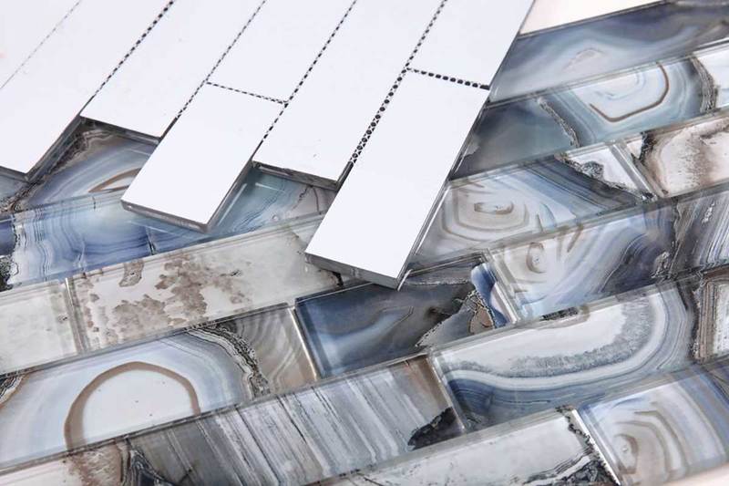 Mosaic Linear Glass Tiles - Shell Blue