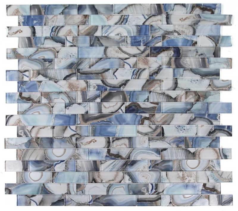 Mosaic Linear Glass Tiles - Shell Blue