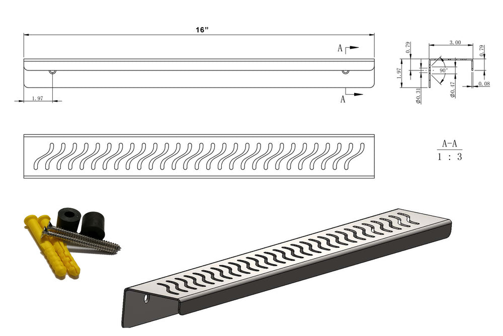 SereneDrains Shower Shelf Stainless Steel - Ocean Wave - ORB