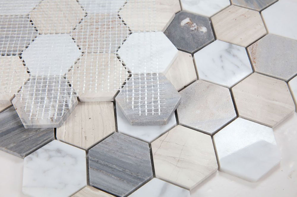 Mosaics Marble Carrara Hexagon 2x2 - Blue