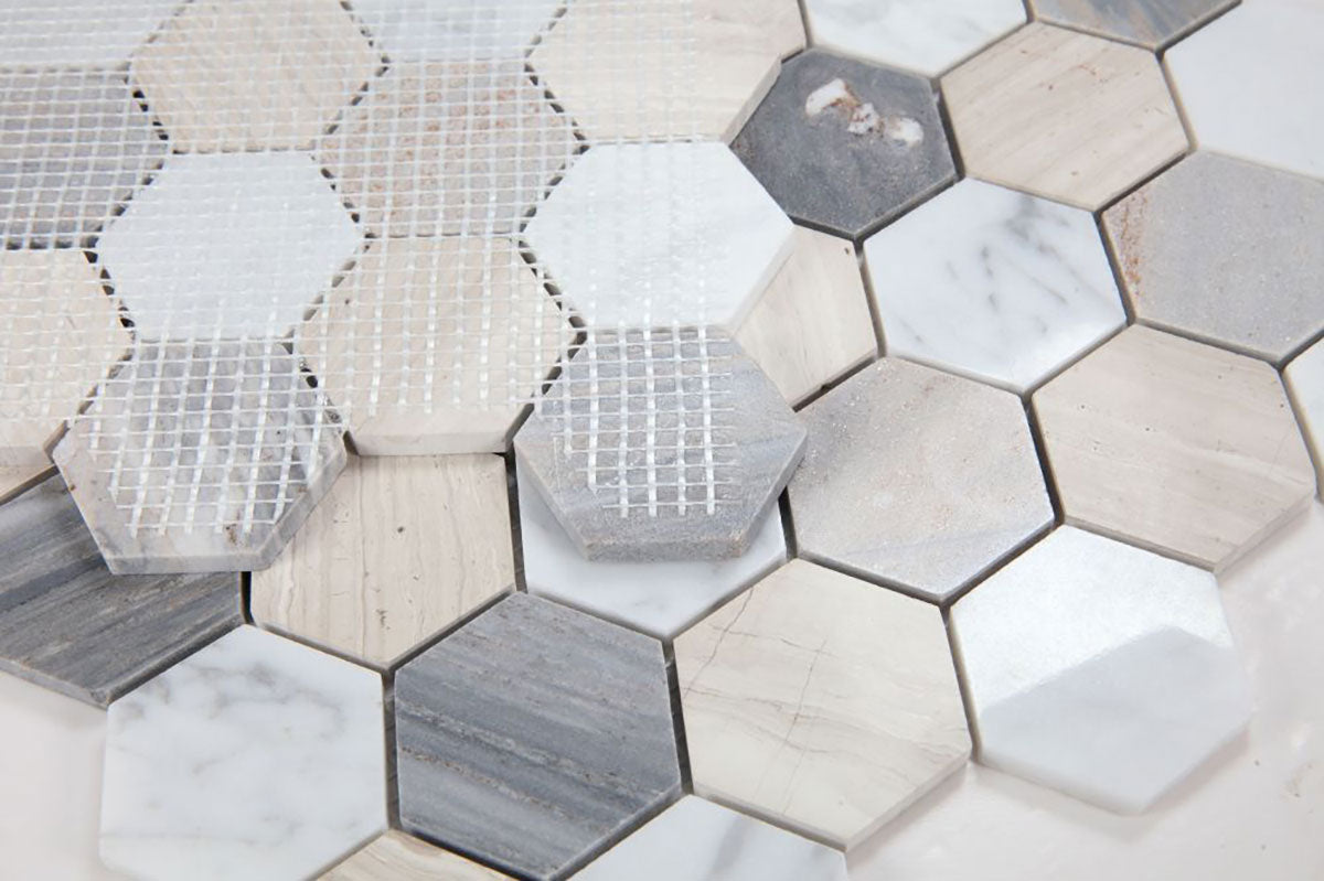 Mosaics Marble Carrara Hexagon 2x2 - Blue