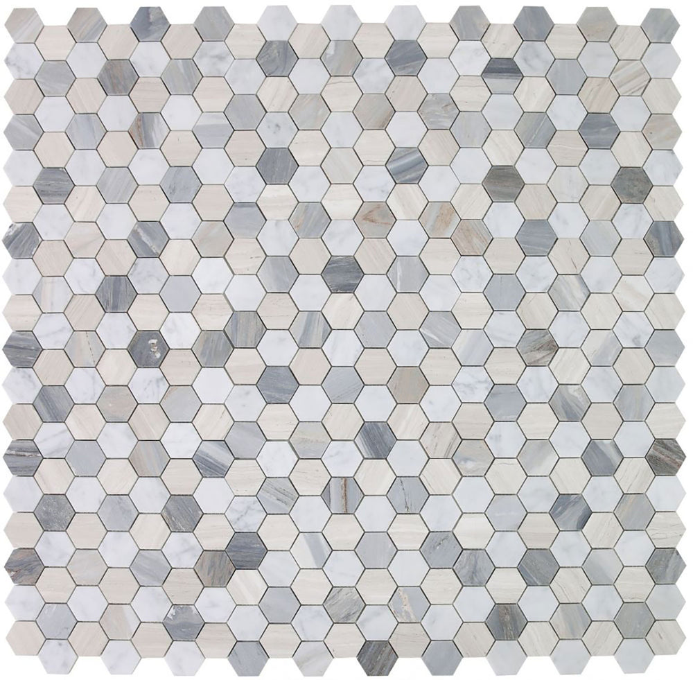 Mosaics Marble Carrara Hexagon 2x2 - Blue