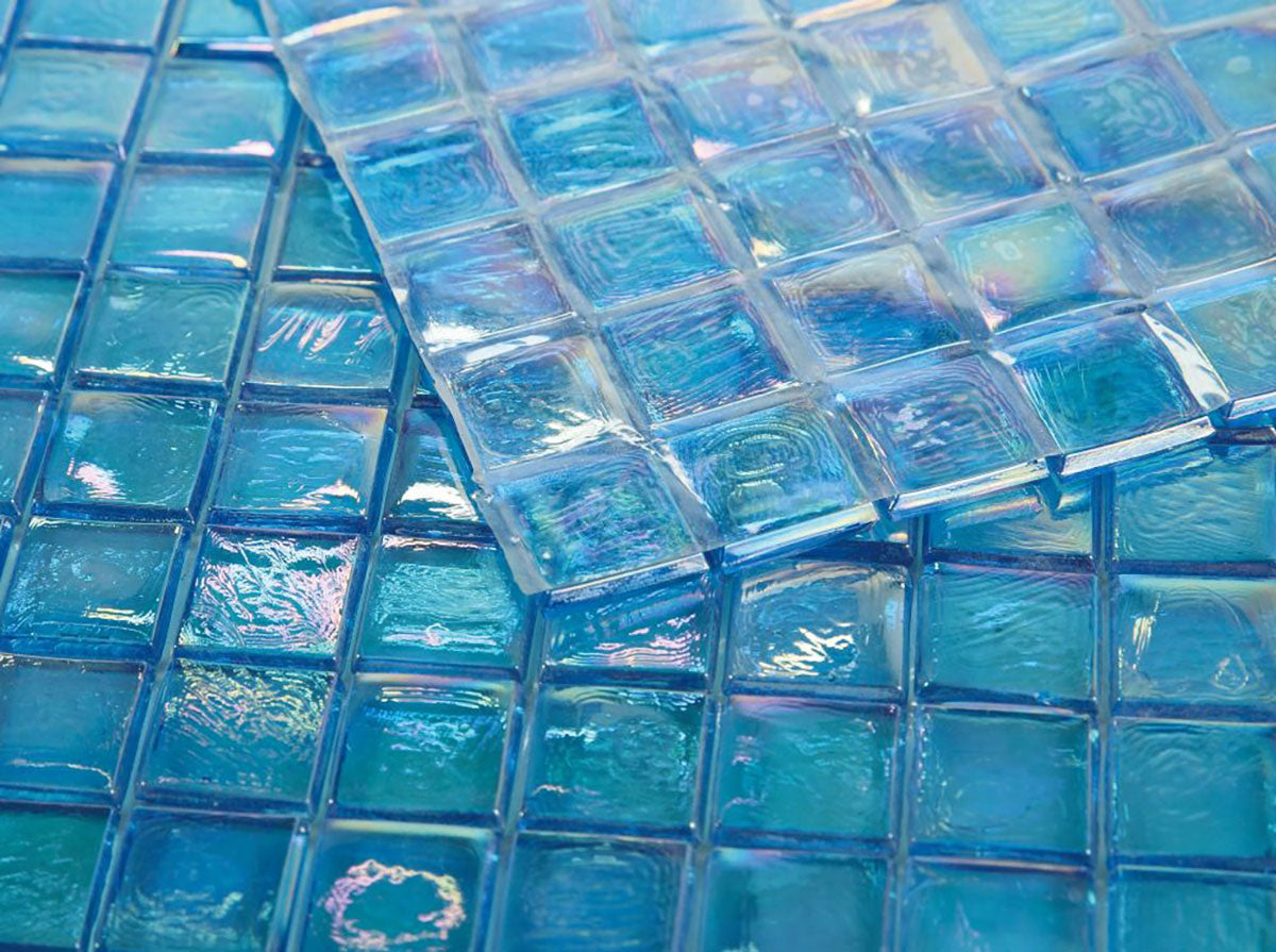 Mosaic Glass Tile Squares - Light Blue