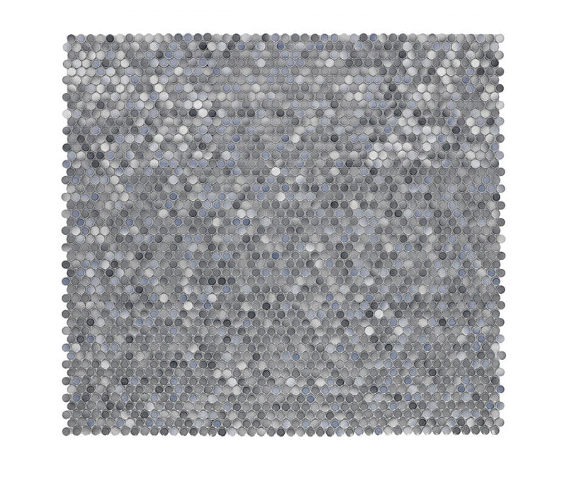 Mosaic Handmade Porcelain Penny Round - Blue Grey Glossy