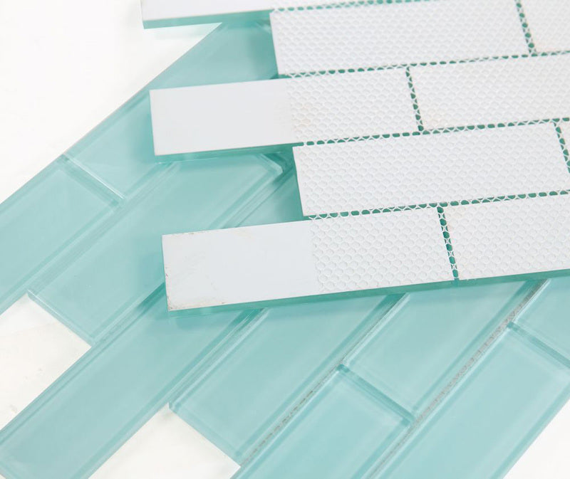 Mosaic Linear Glass Tiles Mint Green 2 x 6