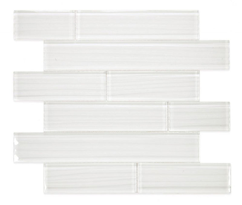 Mosaic Linear Glass Tiles Silver White - Multi Size
