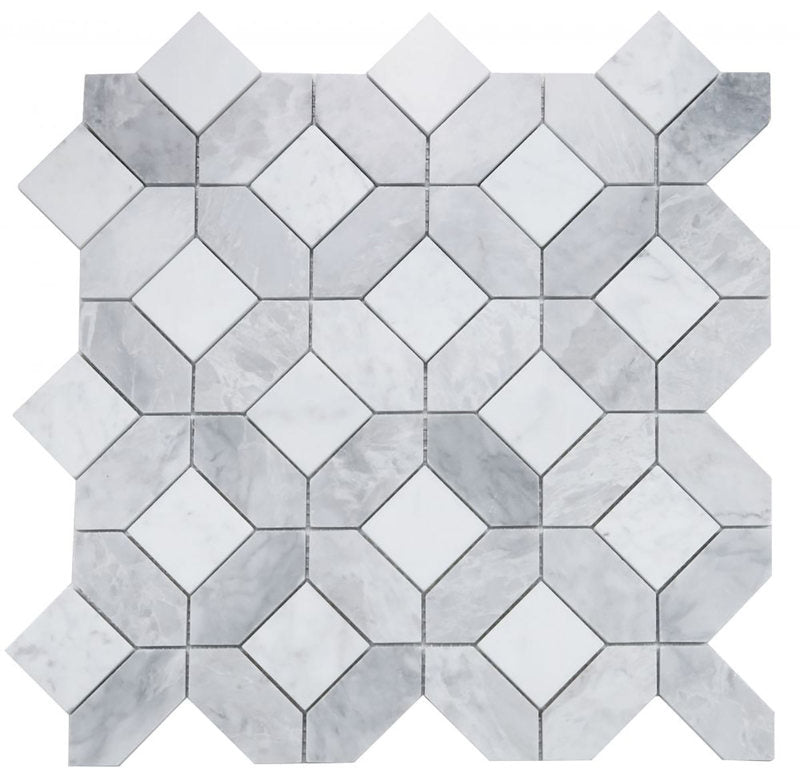 Mosaics Carrara and Bardiglio Marble Hexagon Pattern - Dusk