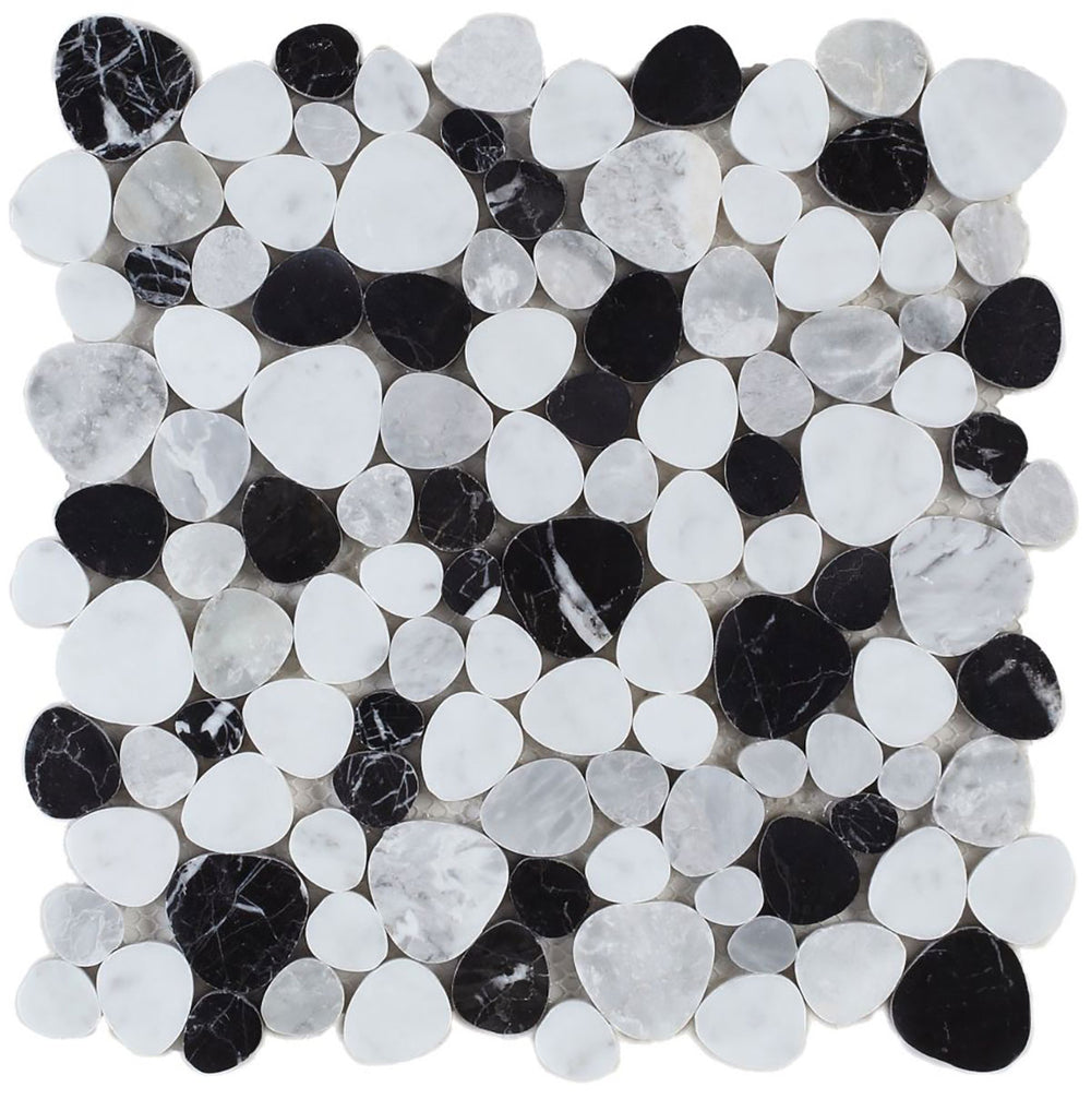 Marble Pebbles Mosaics Heart Shape - Black and White