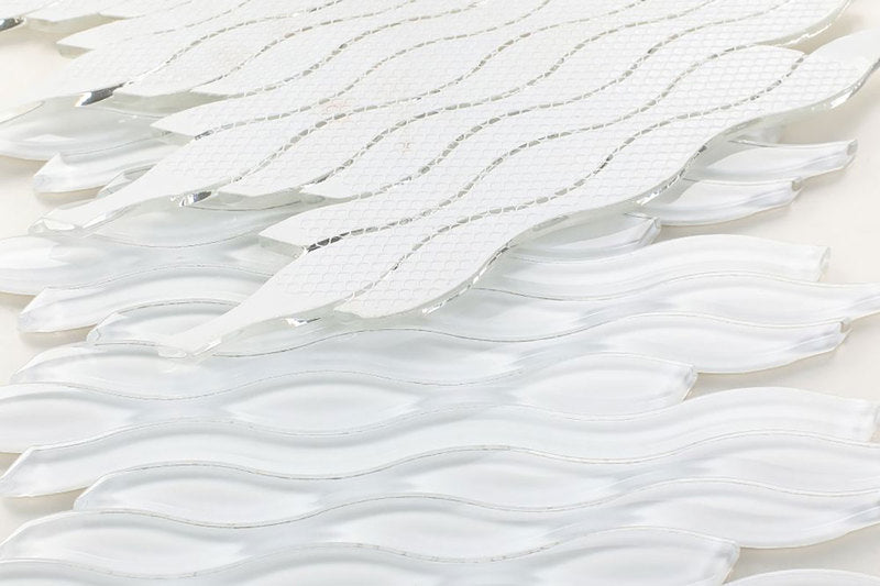 Mosaic Glass Tile Surface Waves - White