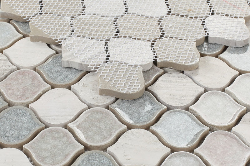 Mosaic Crackle Glass and Marble Tile Arabesque Shape - Purple
