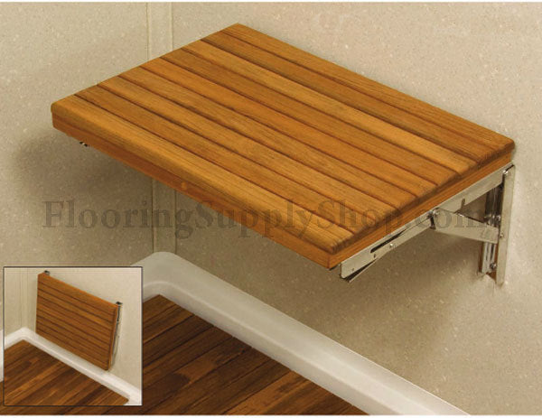 Teak Wall Mount Fold-Down Bench 30