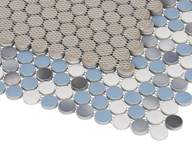 Mosaic Handmade Porcelain Penny Round - Blue