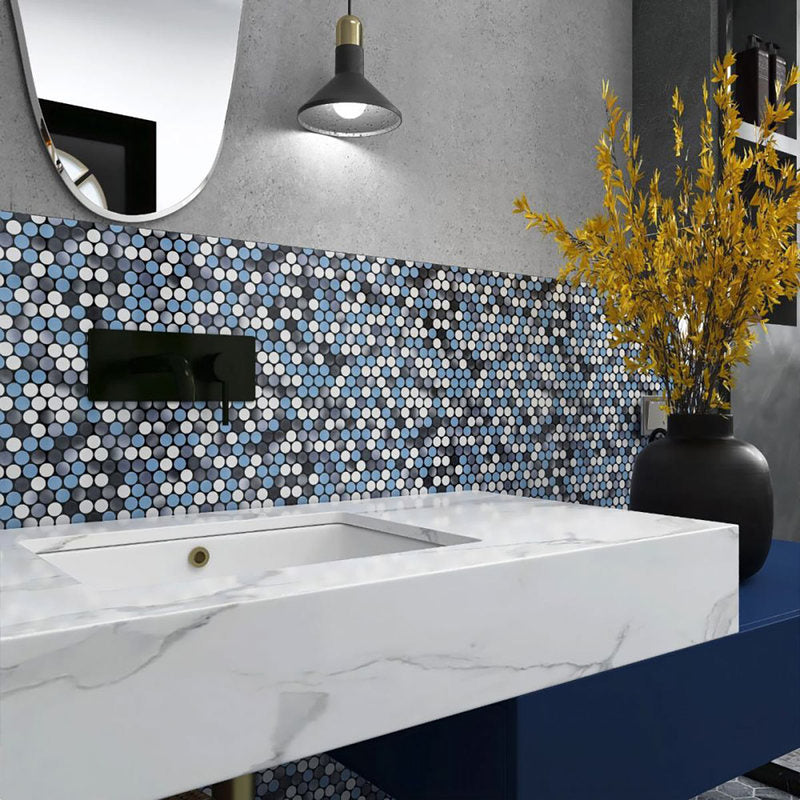Mosaic Handmade Porcelain Penny Round - Blue