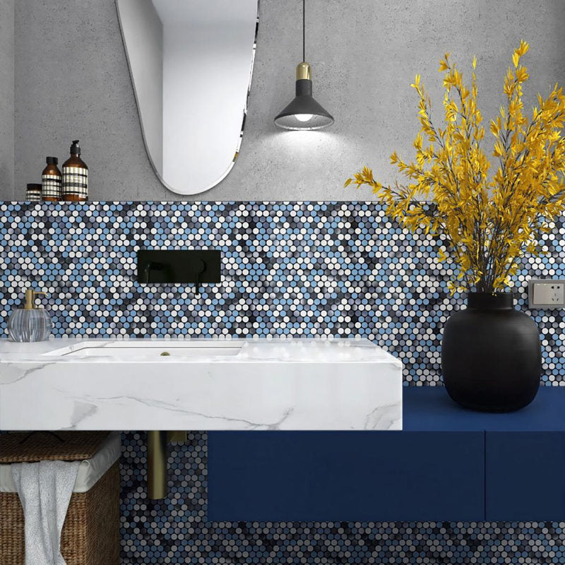 Mosaic Handmade Porcelain Penny Round - Blue