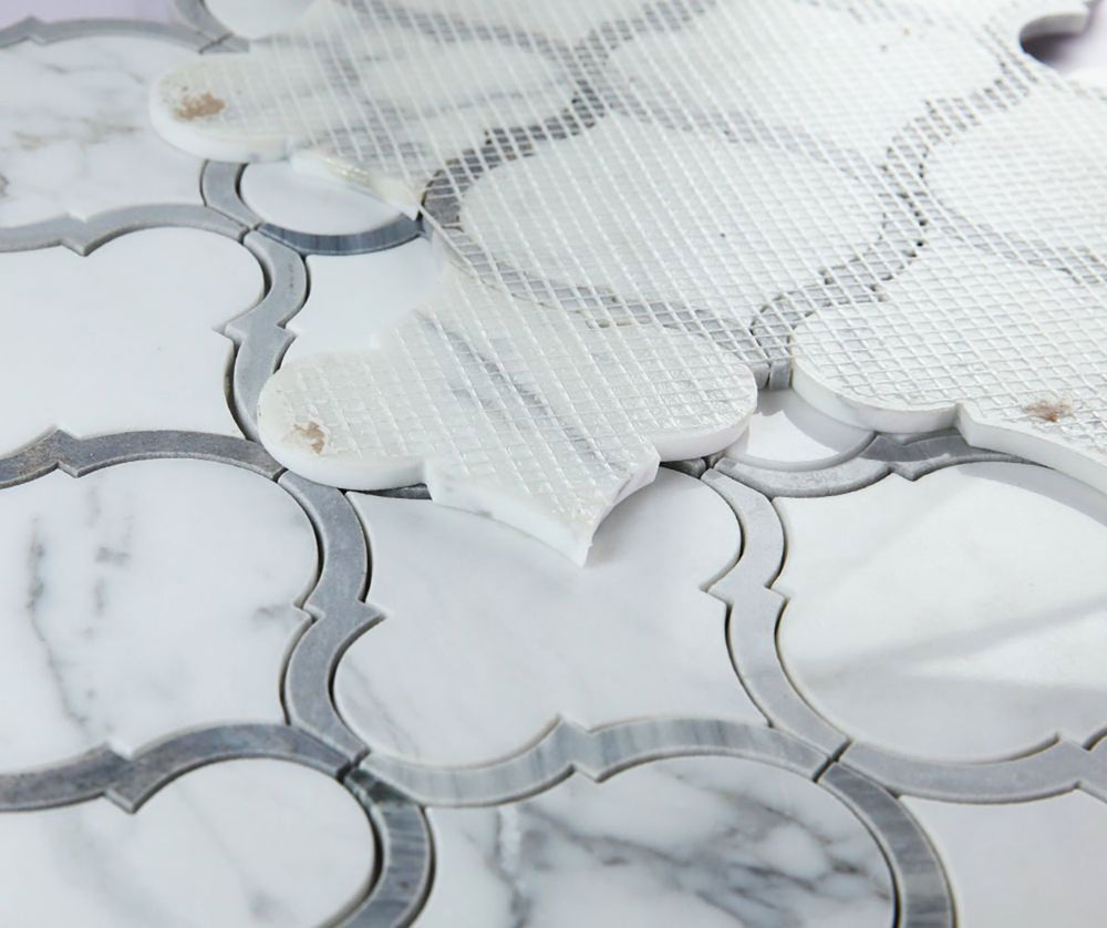 Arabesque Shape White Carrara marble - Blue Sky