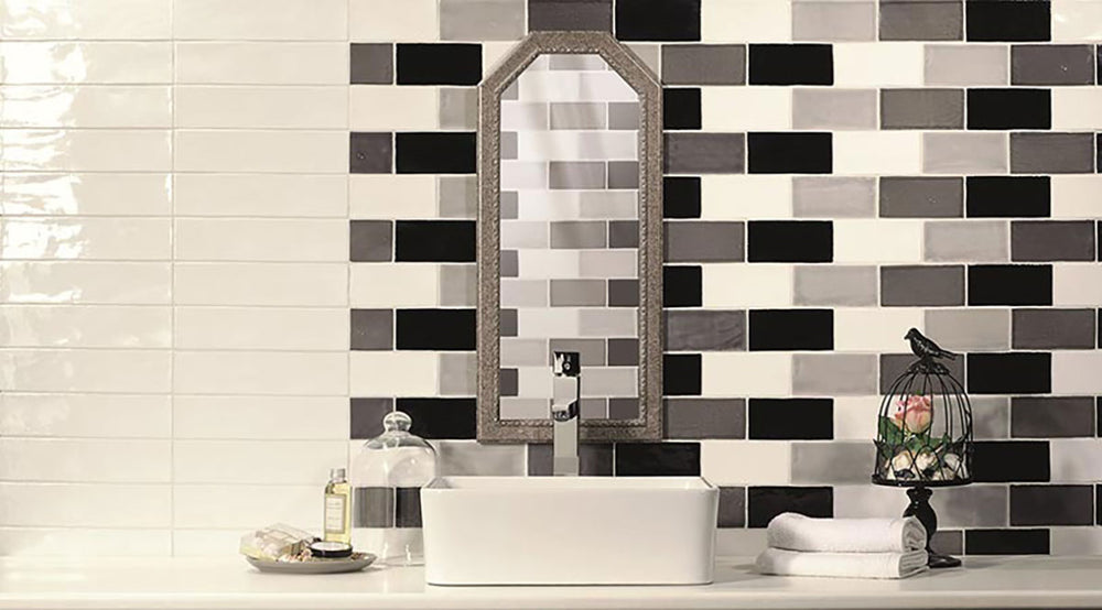 Kaleidoscope Handmade Ceramic Tile 3x6 - Black