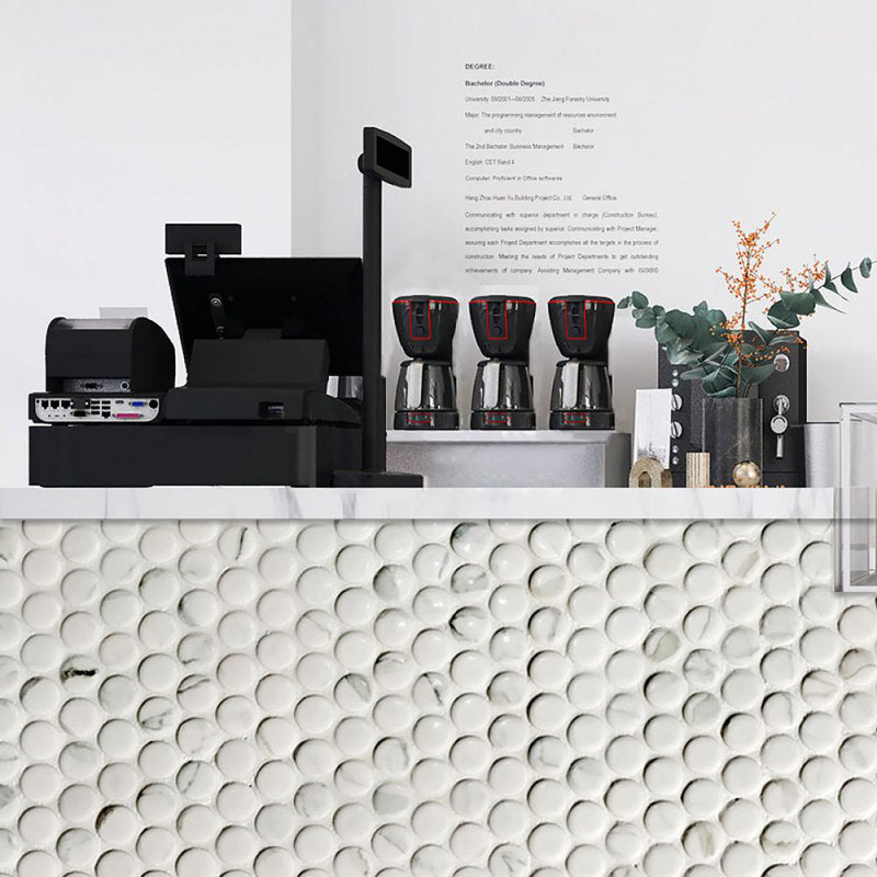 Mosaic Handmade Porcelain Penny Round - Marble Grey Matte