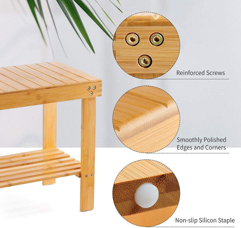 Bamboo Rectangle Deluxe Spa Bench with Storage Shelf 17