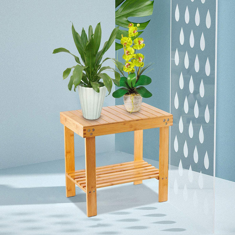 Bamboo Rectangle Deluxe Spa Bench with Storage Shelf 17