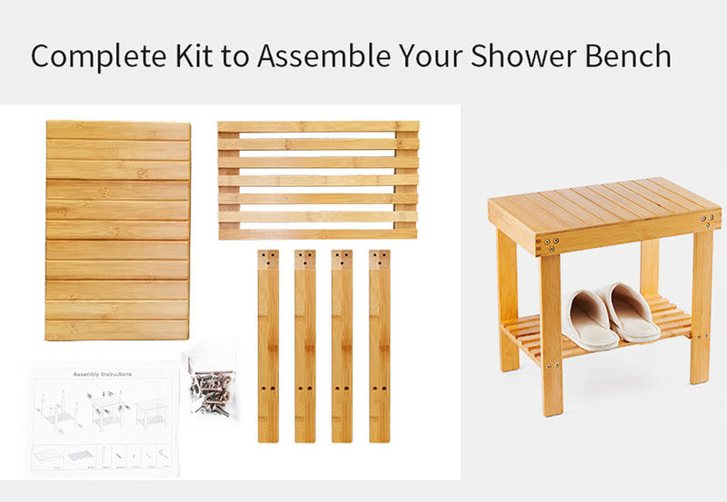 Bamboo Rectangle Deluxe Spa Bench with Storage Shelf 17