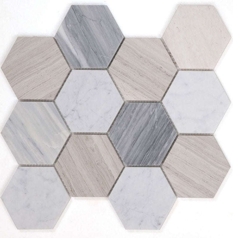 Mosaics Marble Carrara Hexagon 4x4 - Blue