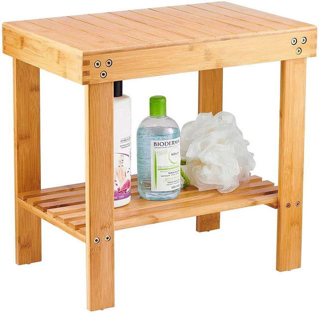 Bamboo Rectangle Deluxe Spa Bench with Storage Shelf 17