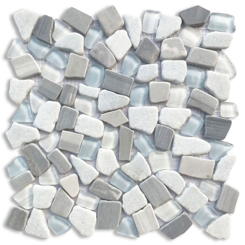 Marble and Glass Pebbles Mosaics Broken Shape - Blue White