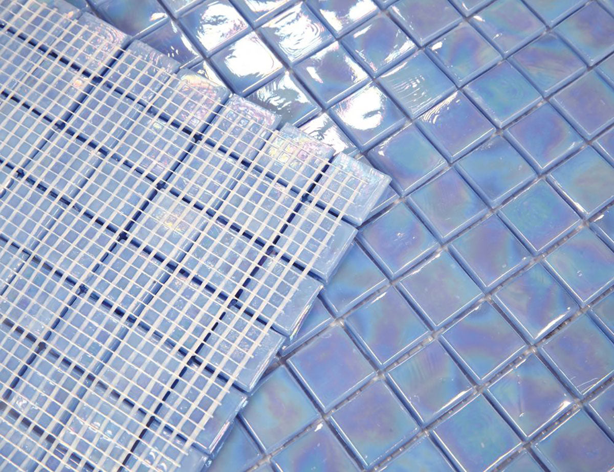 Mosaic Glass Tile Squares - Pearl Blue