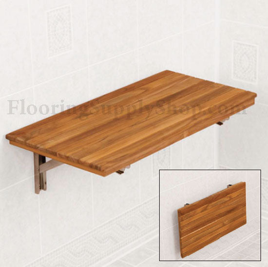 Teak Wall Mount Fold-Down Bench 30