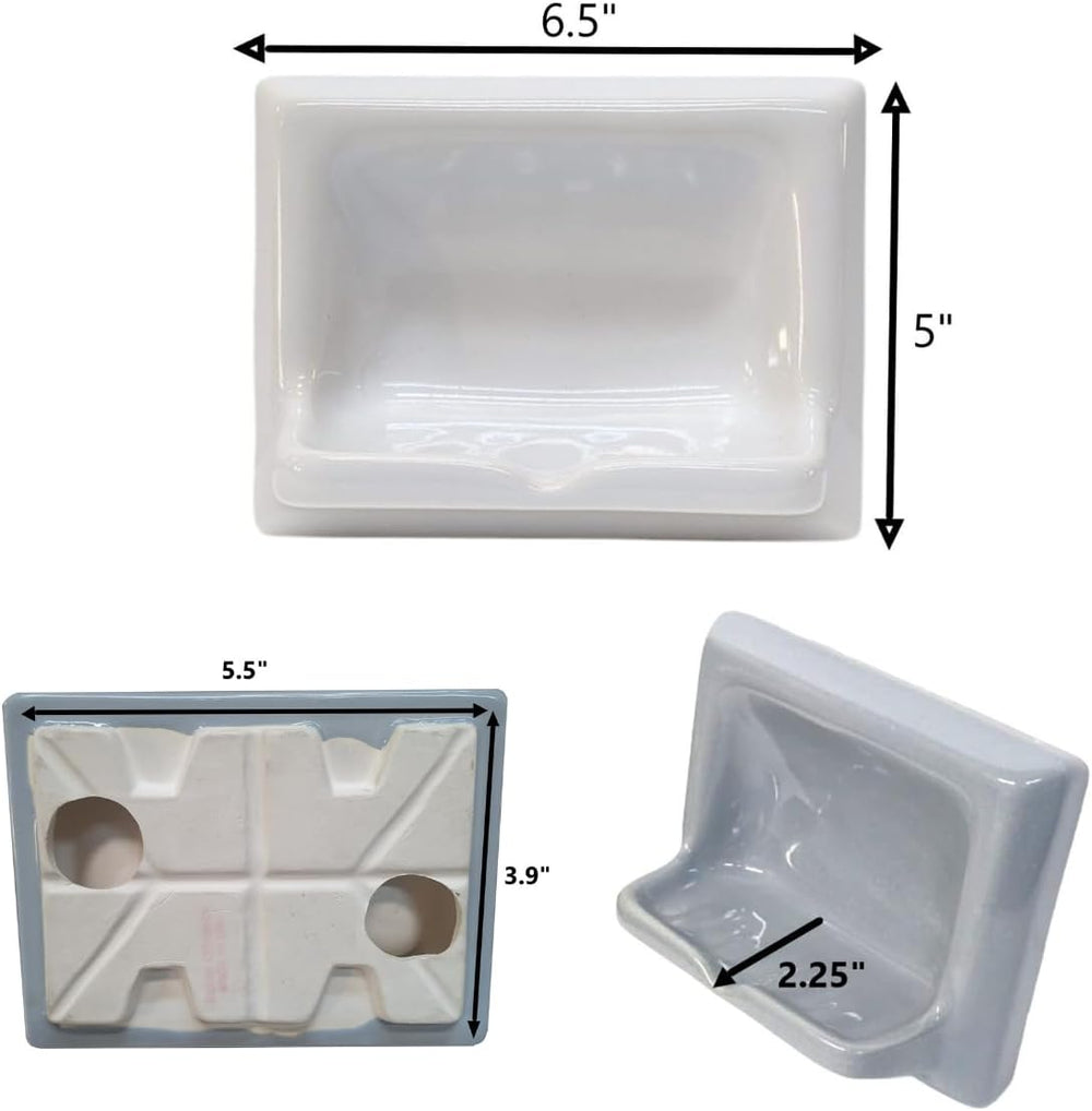 Ceramic Soap Dish Thin Set Installation Holder Shower Wall Mount Tray Bathroom
