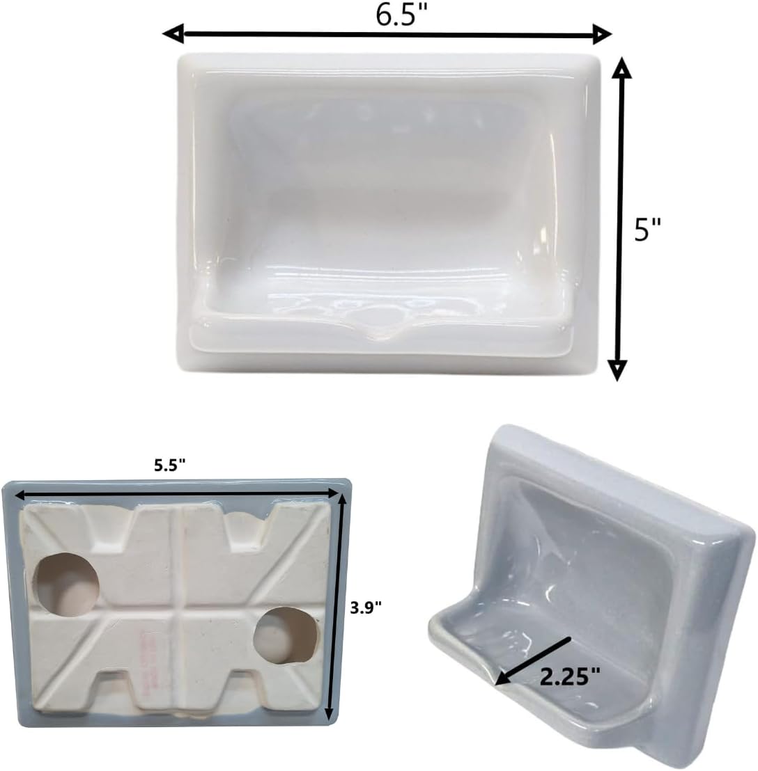 Ceramic Soap Dish Thin Set Installation Holder Shower Wall Mount Tray Bathroom