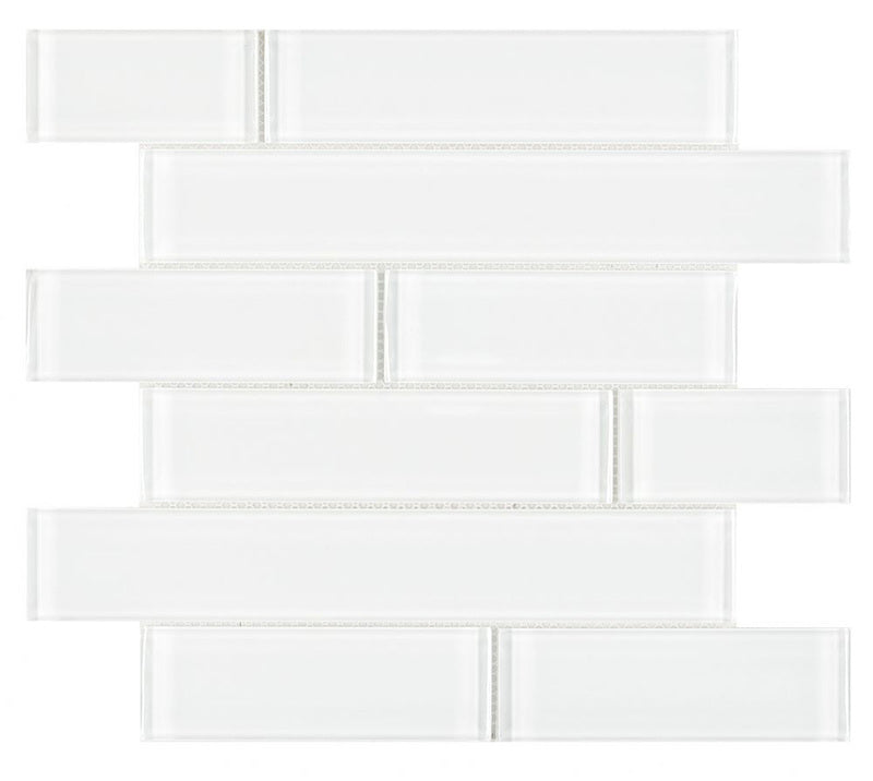 Mosaic Linear Glass Tiles White Shining 2 x 6
