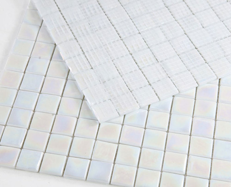 Mosaic Glass Tile Squares - White Pearl