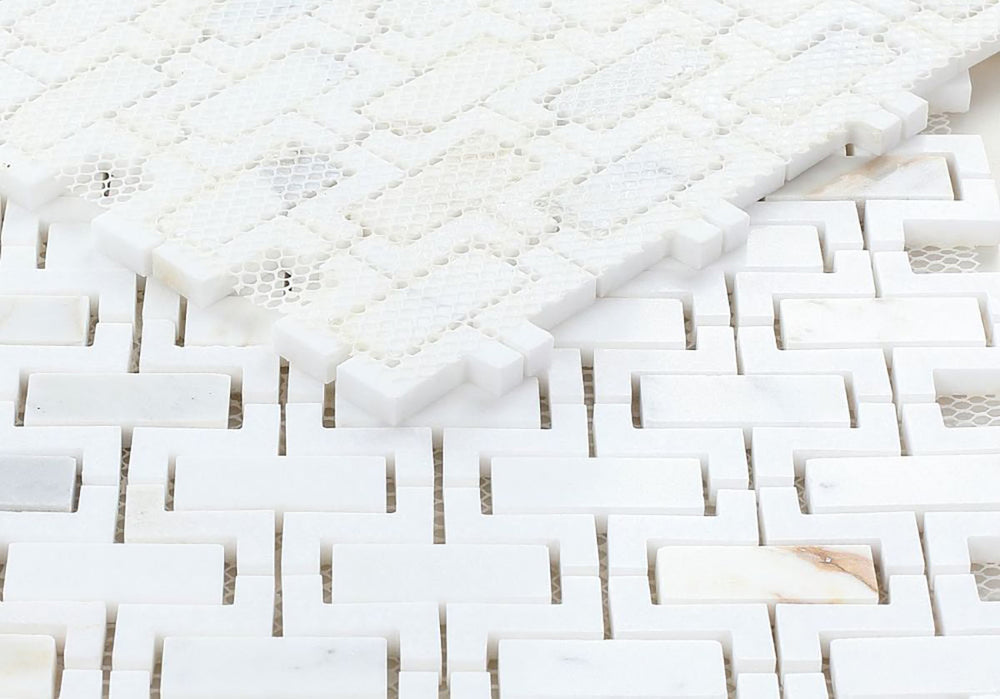 Mosaics Marble Hollow Brick Pattern - White Gold