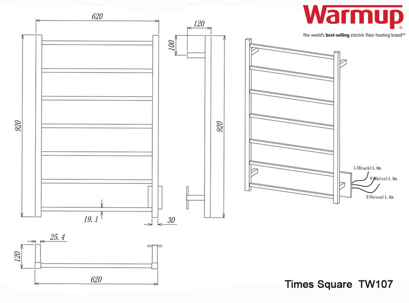 WarmUp Electric Towel Warmers - Designer Square HTR-107BN