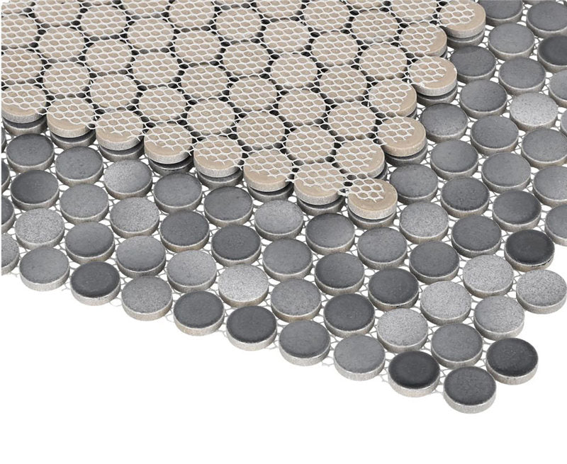 Mosaic Handmade Porcelain Penny Round - Mixed Grey