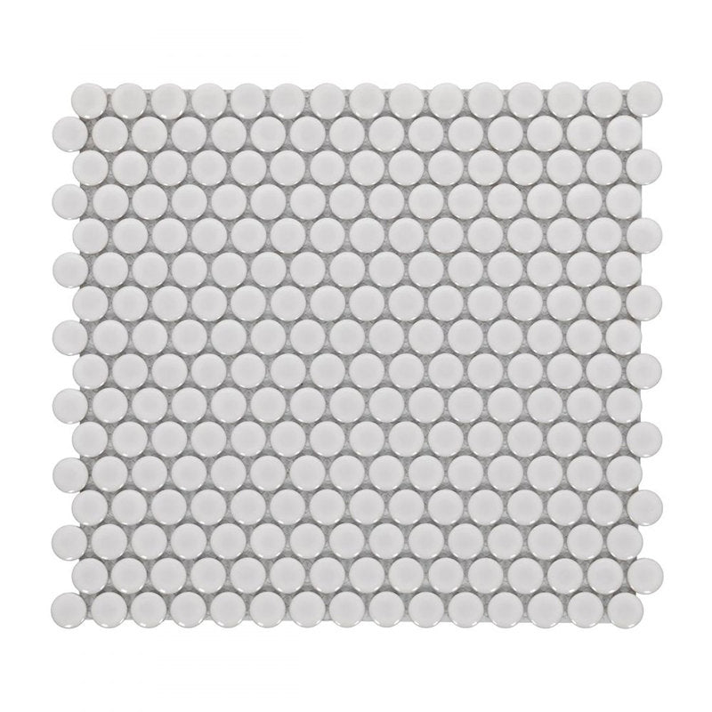 Mosaic Handmade Porcelain Penny Round - Natural Grey Glossy