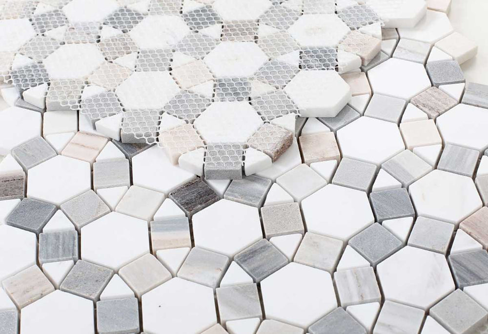 Mosaic Marble Circular Shape - Blue White