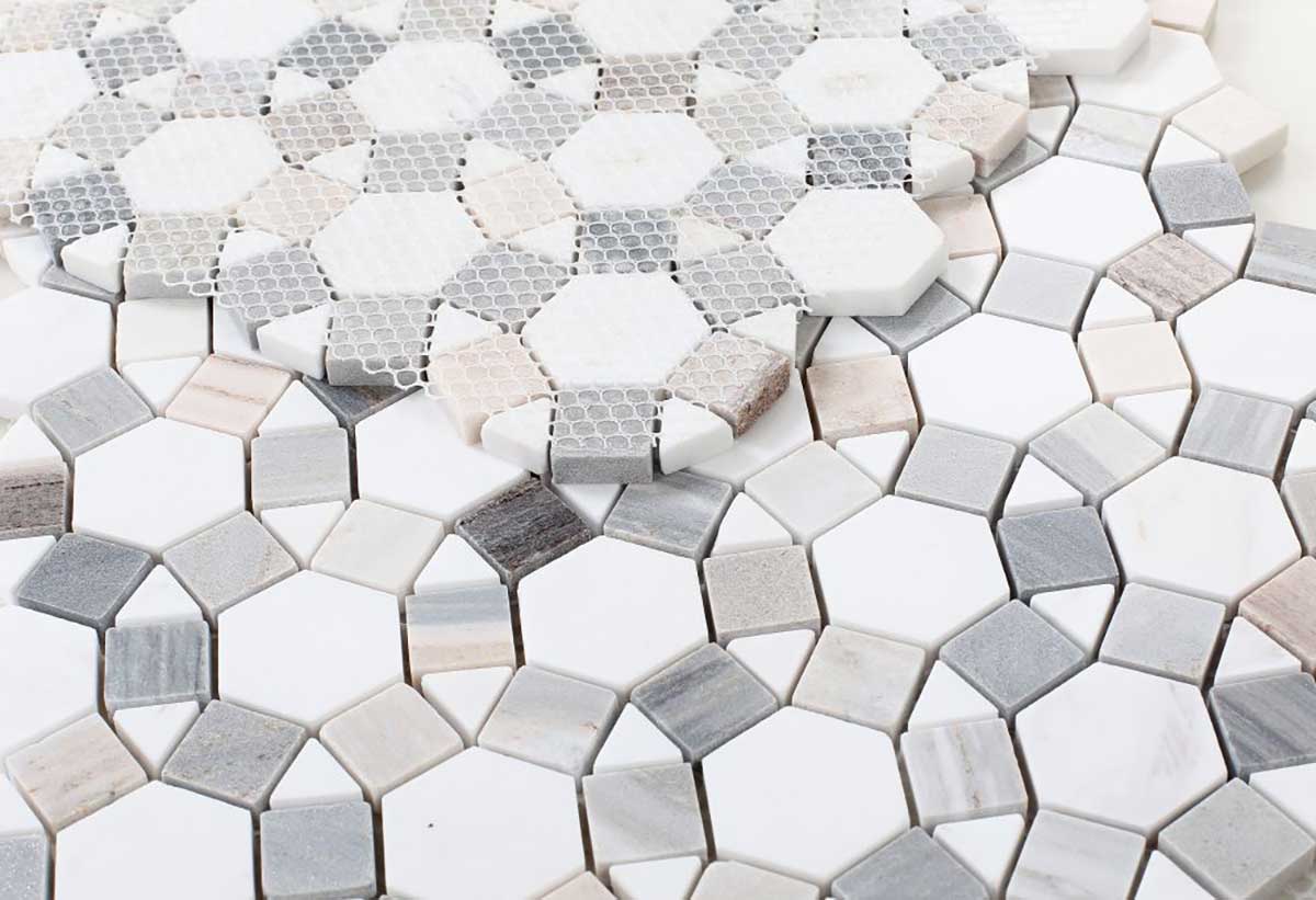 Mosaic Marble Circular Shape - Blue White