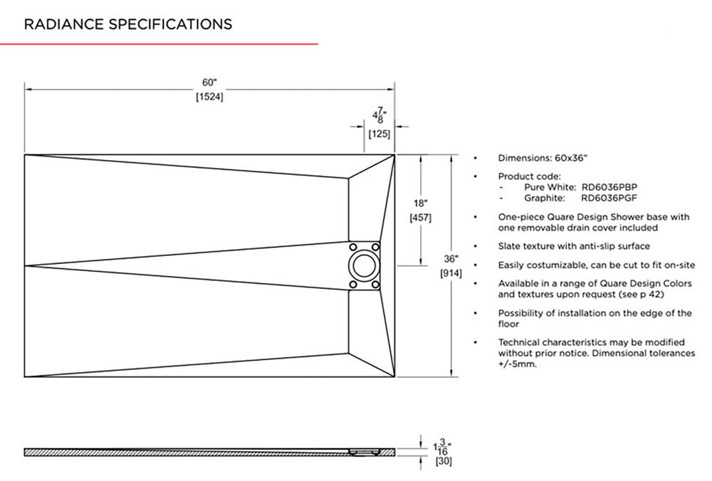 Quare Design Shower Trays Radiance Slate Texture 60x32